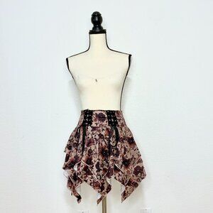 ROMWE Butterfly Floral Asymmetrical Mini Skirt Size XS